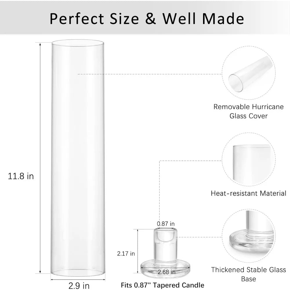 Large Clear Glass Hurricane Candle Holders, 10 Pack Tall Cylinder Sleeves, Bulk Tapered Candlestick Holders for Home Decor