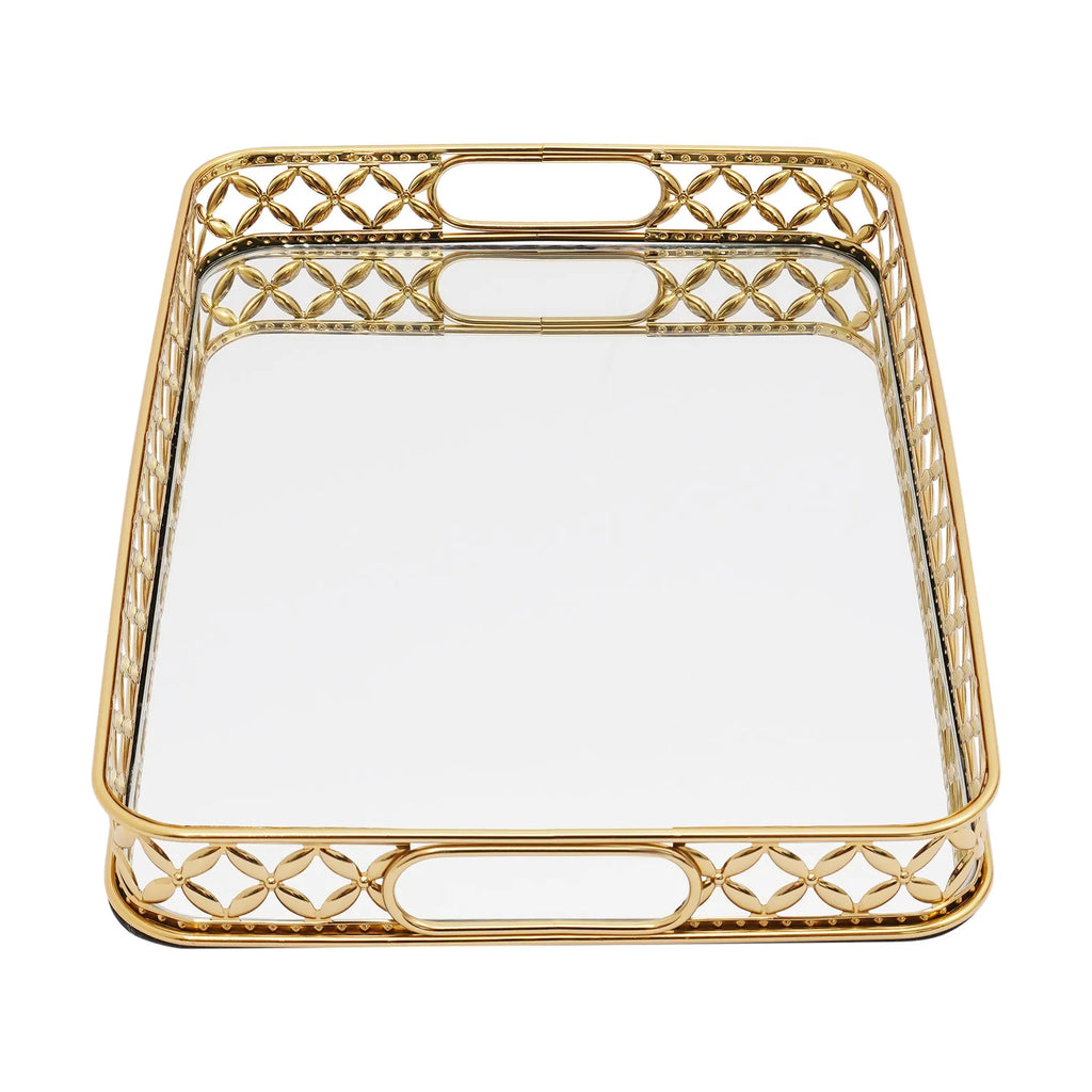 Rectangle Gold Decorative Tray Mirror Tray, Tabletop Decoration Tray with Handles for  Dresser, Bedroom, Cafe, Closet, Bar