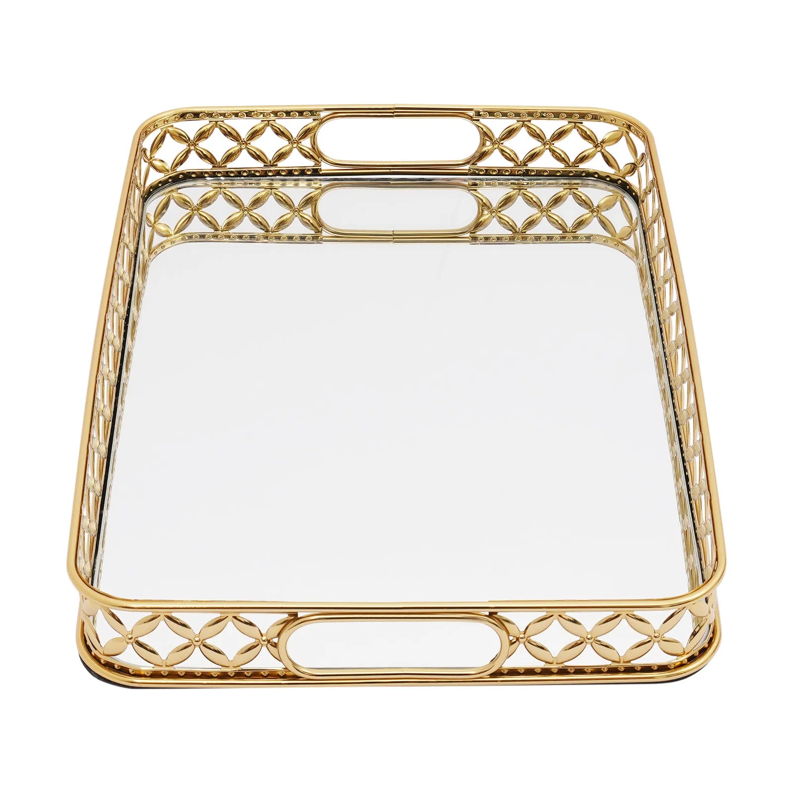 Rectangle Gold Decorative Tray Mirror Tray, Tabletop Decoration Tray with Handles for  Dresser, Bedroom, Cafe, Closet, Bar