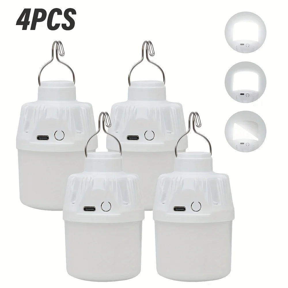 1/2/4PCS Outdoor Camping Portable Electric Lamp, Portable LED Camping Light Bulb, USB Charging, 3 Lighting Modes, White/Orange