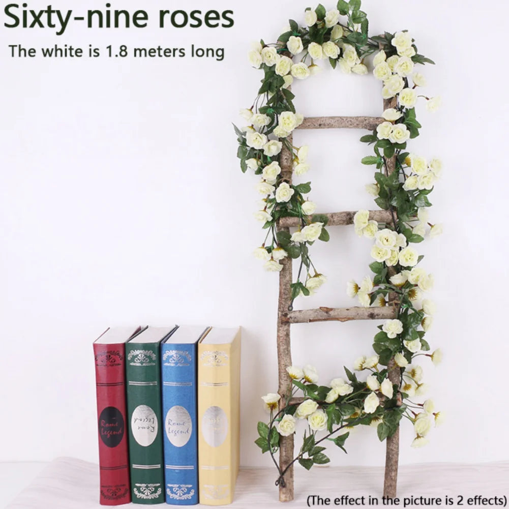 45/69pcs Artificial Rose Flowers Vine DIY Wedding Decoration Fake Silk Rose Flower Home Room Decor Wall Hanging Garland Plants