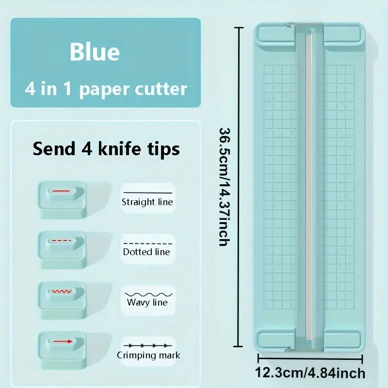 1pc Manual 4-in-1 Bidirectional Paper Cutter with 4 Blades -  Portable Office School Home Use, Precision Cutting Tool