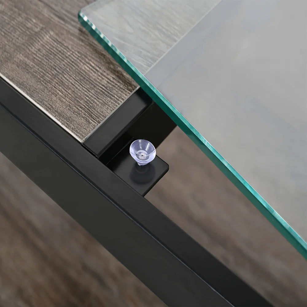 Modern coffee table for Bedroom & Living Room, Tempered Glass&Rustic Wood Grain MDF, Industrial Style coffee table