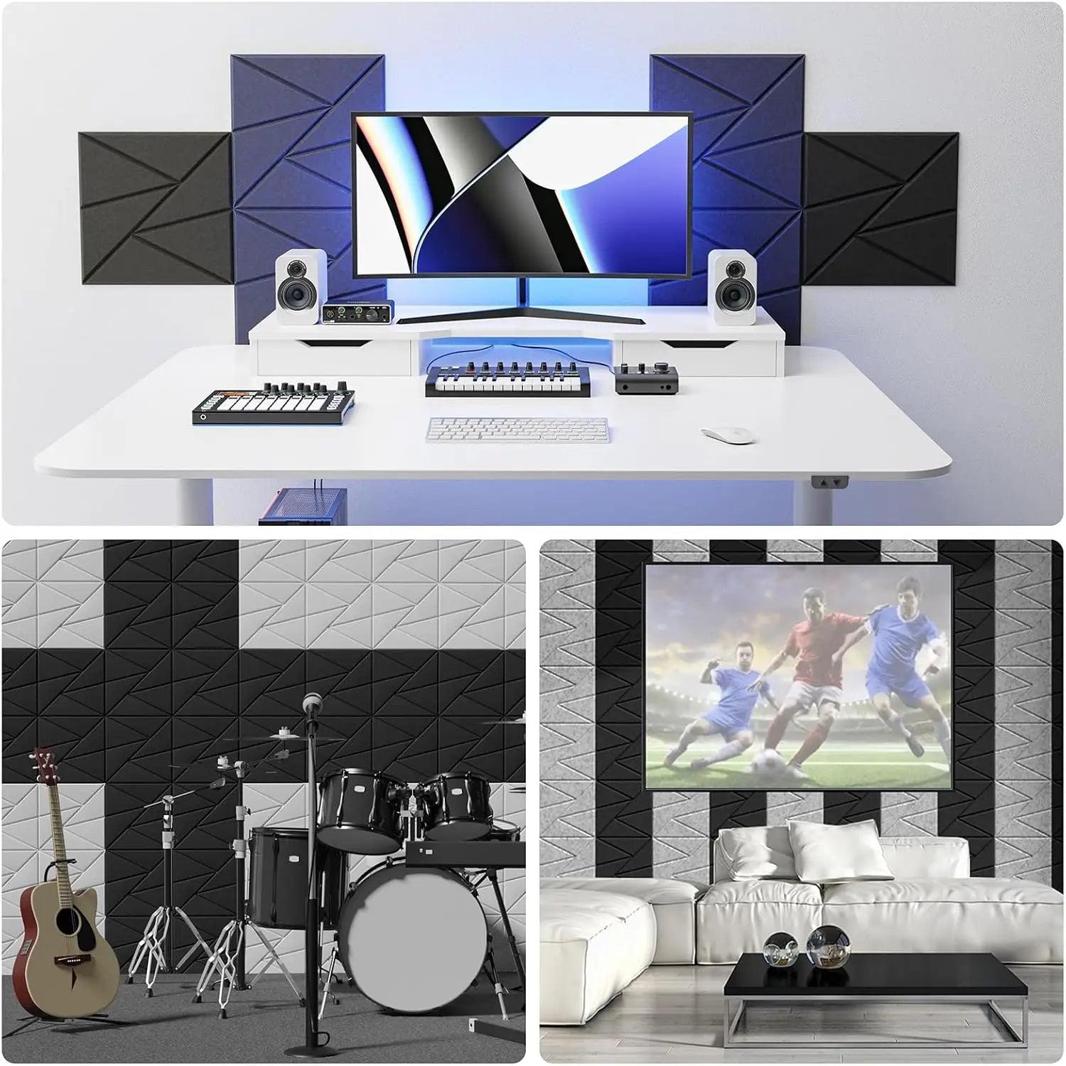 22-Pack Self-Adhesive Acoustic Panels, 12x12x0.4 Inch High-Density Soundproof Foam for Home Studio Office - Black