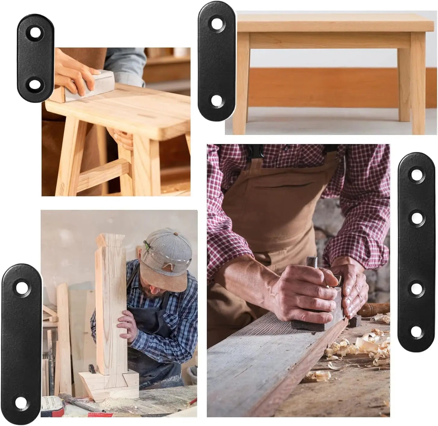 Stainless Steel Wood Brackets Repair Plate Brace Set, 26 Pieces in 36mm/46mm/56mm/76mm Sizes for Mending