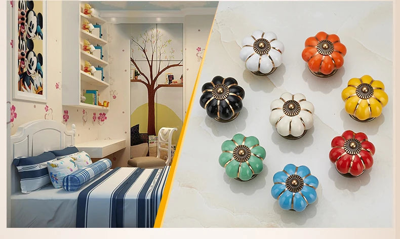 Pumpkin Gold Ceramic Handles Drawer Knobs Single Hole Cupboard Handles Cabinet Pulls Kitchen Accessories Handles Furniture