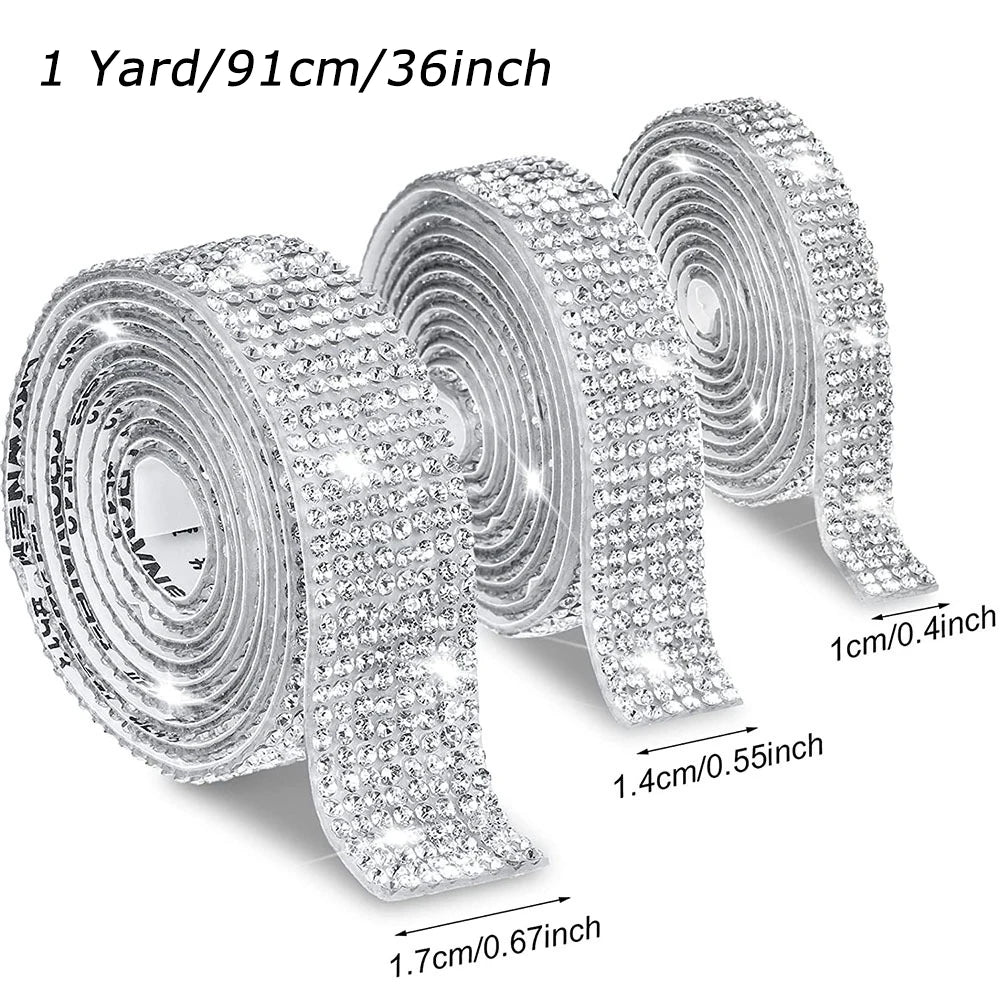 1 Roll Self Adhesive Glitter Crystal Rhinestone Sticker Diamond Ribbon DIY Sticker Rhinestones Arts Crafts Car Phone Decoration