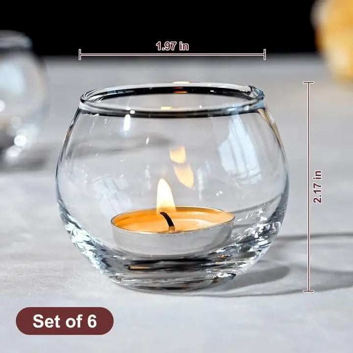 Set of 6 Transparent Glass Candle Holders for Engagement, Wedding, Party & Gifts