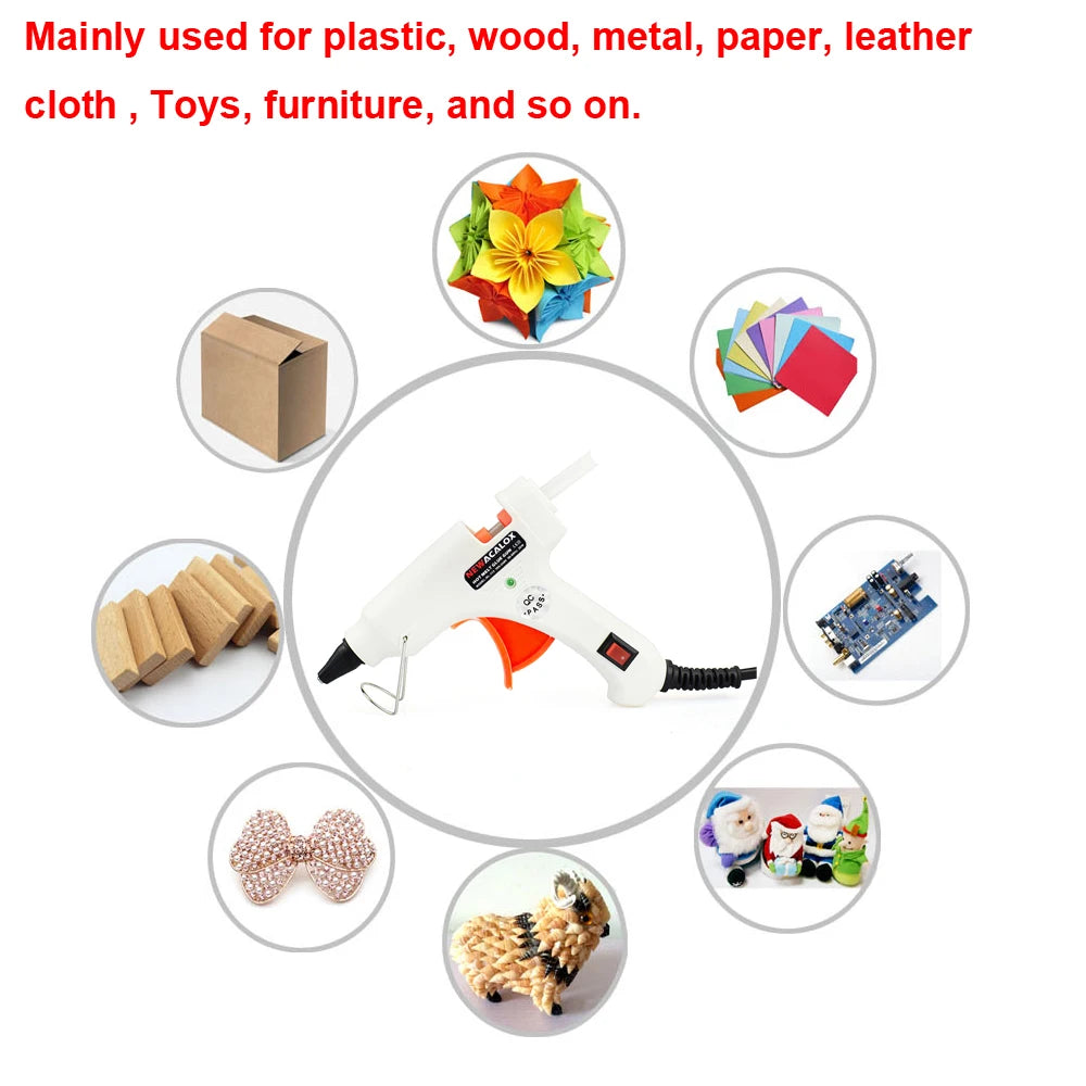 NEWACALOX 20W 220V Hot Melt Glue Gun with 20Pcs 7mm Glue Sticks Industrial Mini Guns Thermo Gluegun Heat Temperature Tool