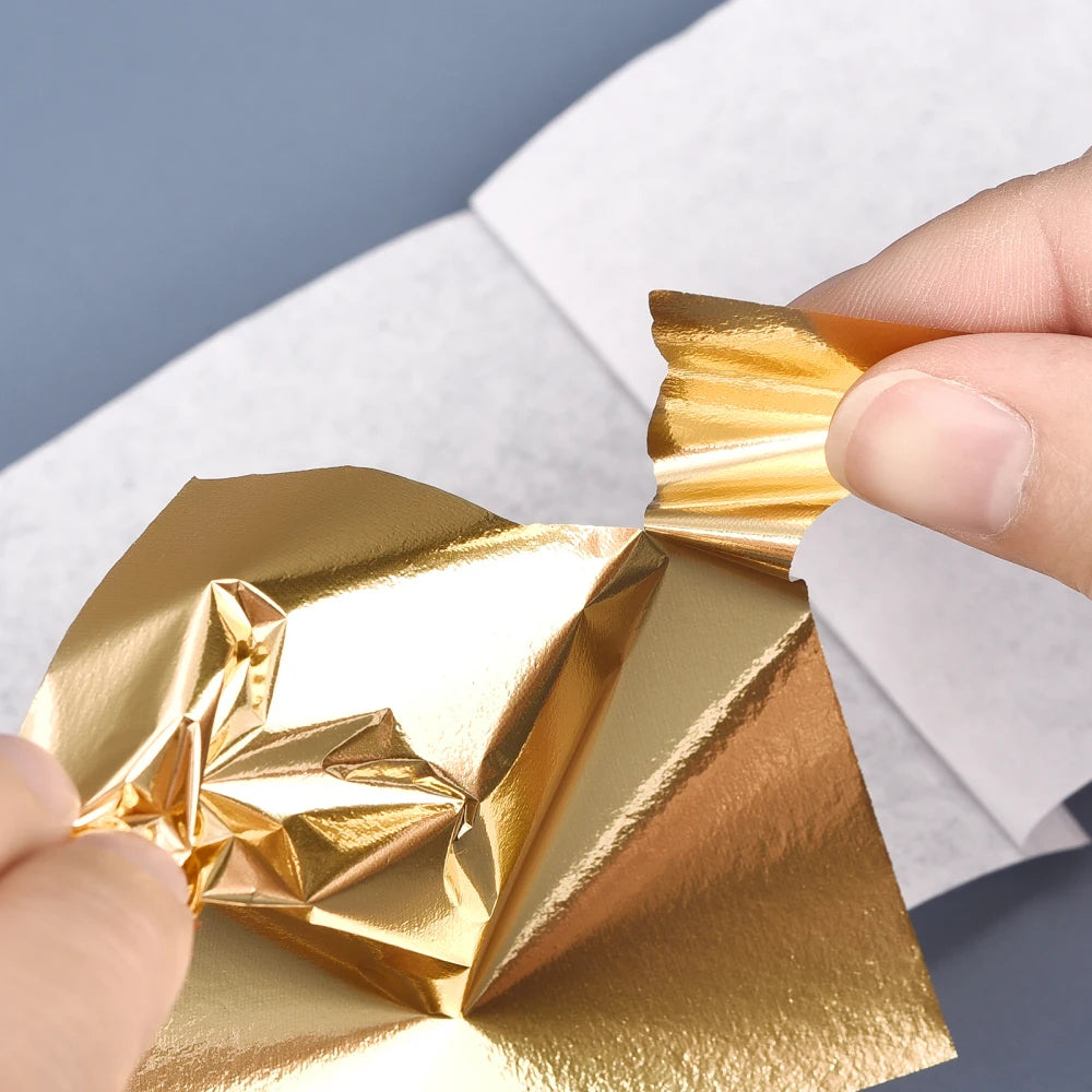 100pcs Imitation Gold Silver Foil Paper Leaf Gilding DIY Art Craft Paper Birthday Party Wedding Cake Dessert Decorations