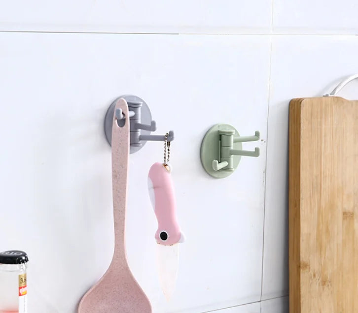 Holeless Adhesive Rotating Hook 3 Hooks -  Multi-Functional Organizer for Bathroom Kitchen Wall, Space-Saving Hanger