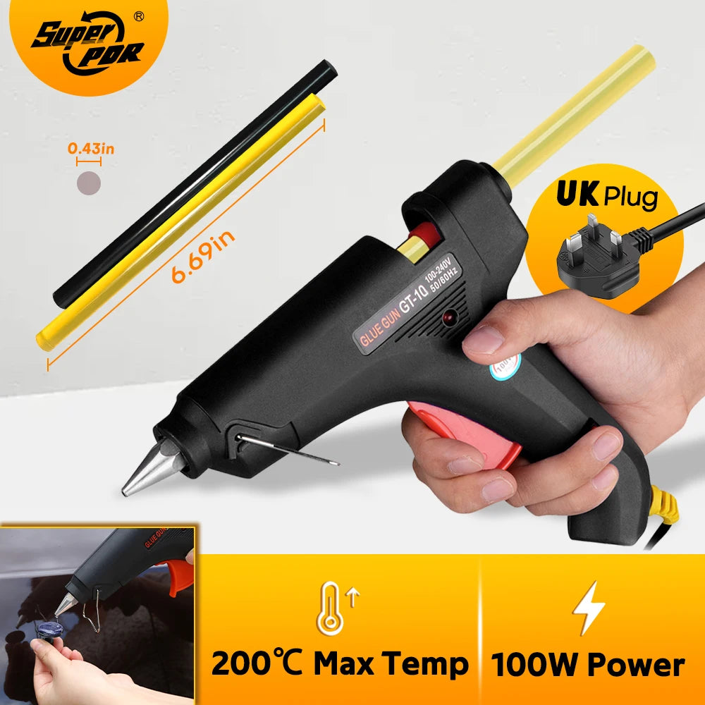 Super PDR 100W Hot Melt Glue Gun Electric Repair Tool Temperature Thermo Kit Household Industrial DIY Craft with 11mm Glue Stick