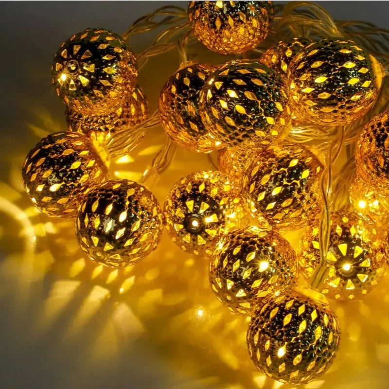 1pc LED Moroccan Fairy Lights Battery Operated Gold Globe String Lights For Home Outdoor Wedding Party Festival Decoration