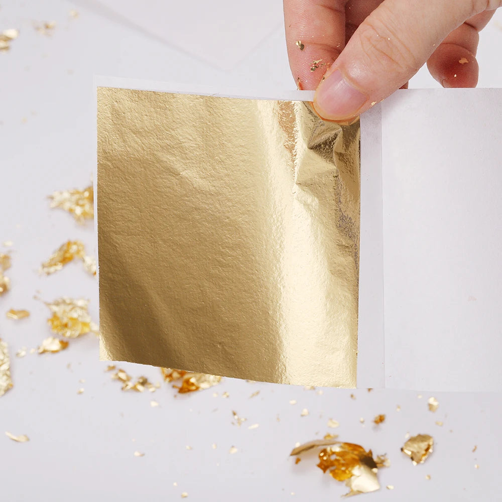 100pcs 8x8cm Imitation Gold Silver Foil Glitters Paper Leaf Sheets DIY Resin Filler Jewelry Making Art Crafts Decor Design Paper