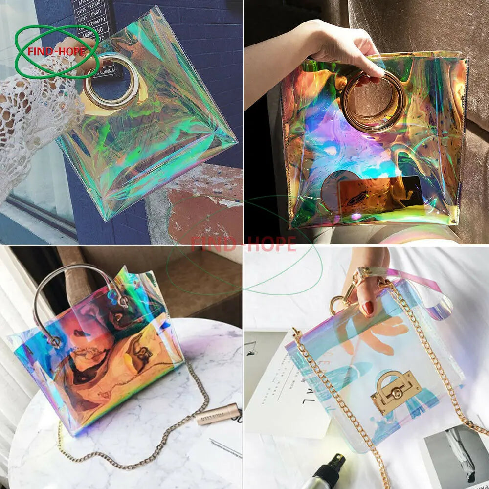 A4 Multicolor Iridescent Holographic Clear Transparent PVC Fabric Leatherette Laser Rainbow Film Vinyl Craft Bag Earring DIY Bow