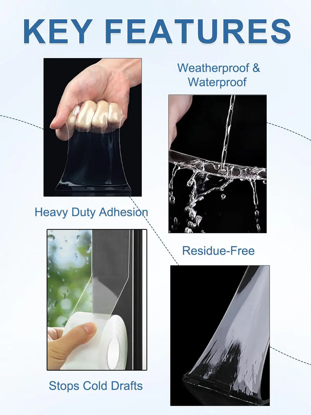 Weatherproof Window Insulation Tape 2 Inch x 33 FT Clear Residue-Free Winter Sealing Tape Windproof Airtight for Doors Windows