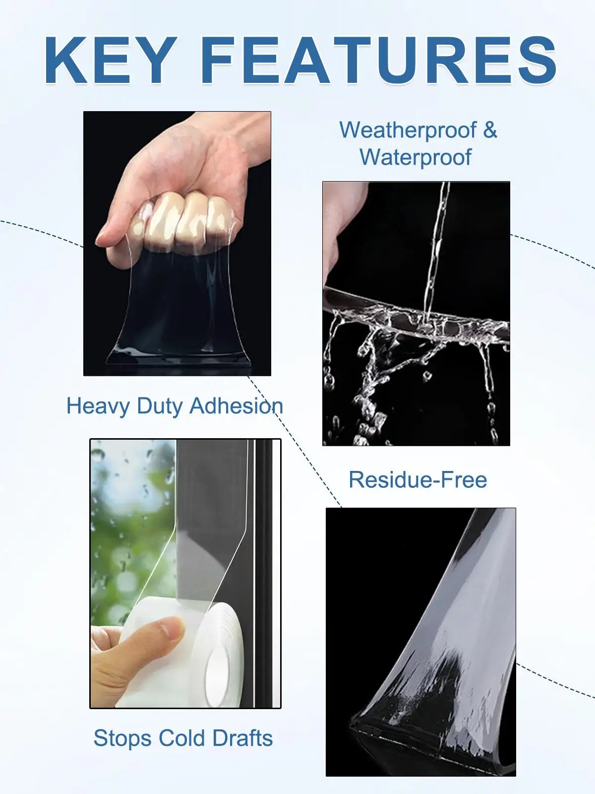 Weatherproof Window Insulation Tape 2 Inch x 33 FT Clear Residue-Free Winter Sealing Tape Windproof Airtight for Doors Windows