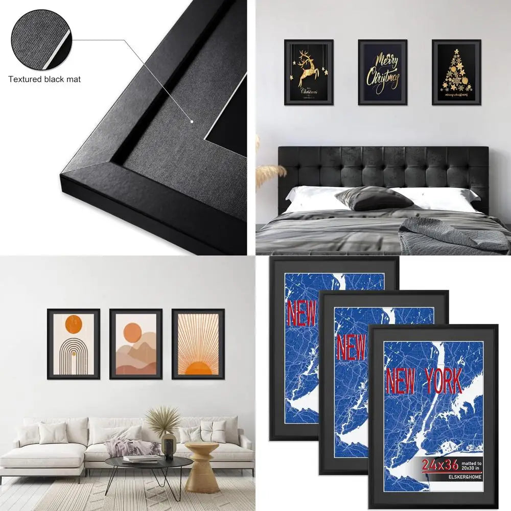 Set of 3 Black 24x36 Picture Frames, Suitable for 20x30 Photos with Mat or 24x36 Images without Mat, Versatile Wall Mounting Opt