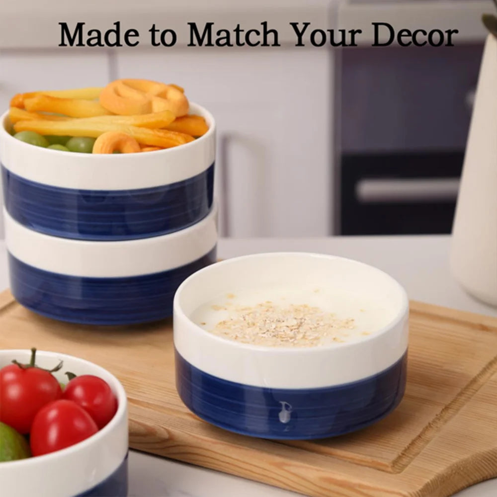 4PCS Ceramic Bowls Cereal Bowl,Soup Bowls for Kitchen Ramen Bowl Microwave Safe for Oatmeal Fruit Salad and Rice Bowl