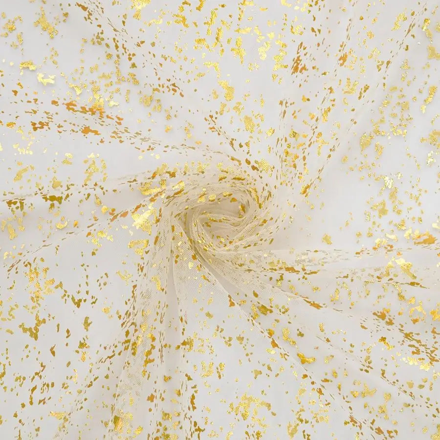 Beige Gold Gauze Table Runner 120 Inch 10Pcs, Glitter Metallic Foil Sheer Dining Wedding Anniversary Holiday Birthday Table Deco