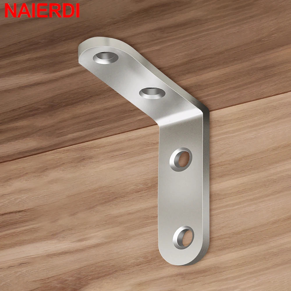 NAIERDI 10 Pack Corner Brace Stainless Steel 90 Degree Angle Corner Brackets L Bracket Firmware for Wooden Shelves,Chairs,Tables