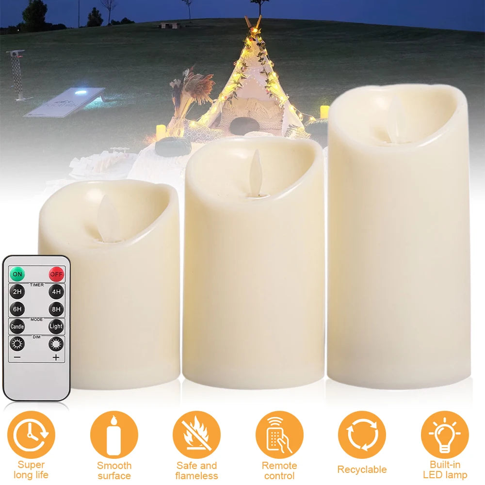 Flickering Flameless Candles 3X Battery Operated Flickering Led Candles Flameless Wax Pillar Candles Light Waterproof Pillar Led