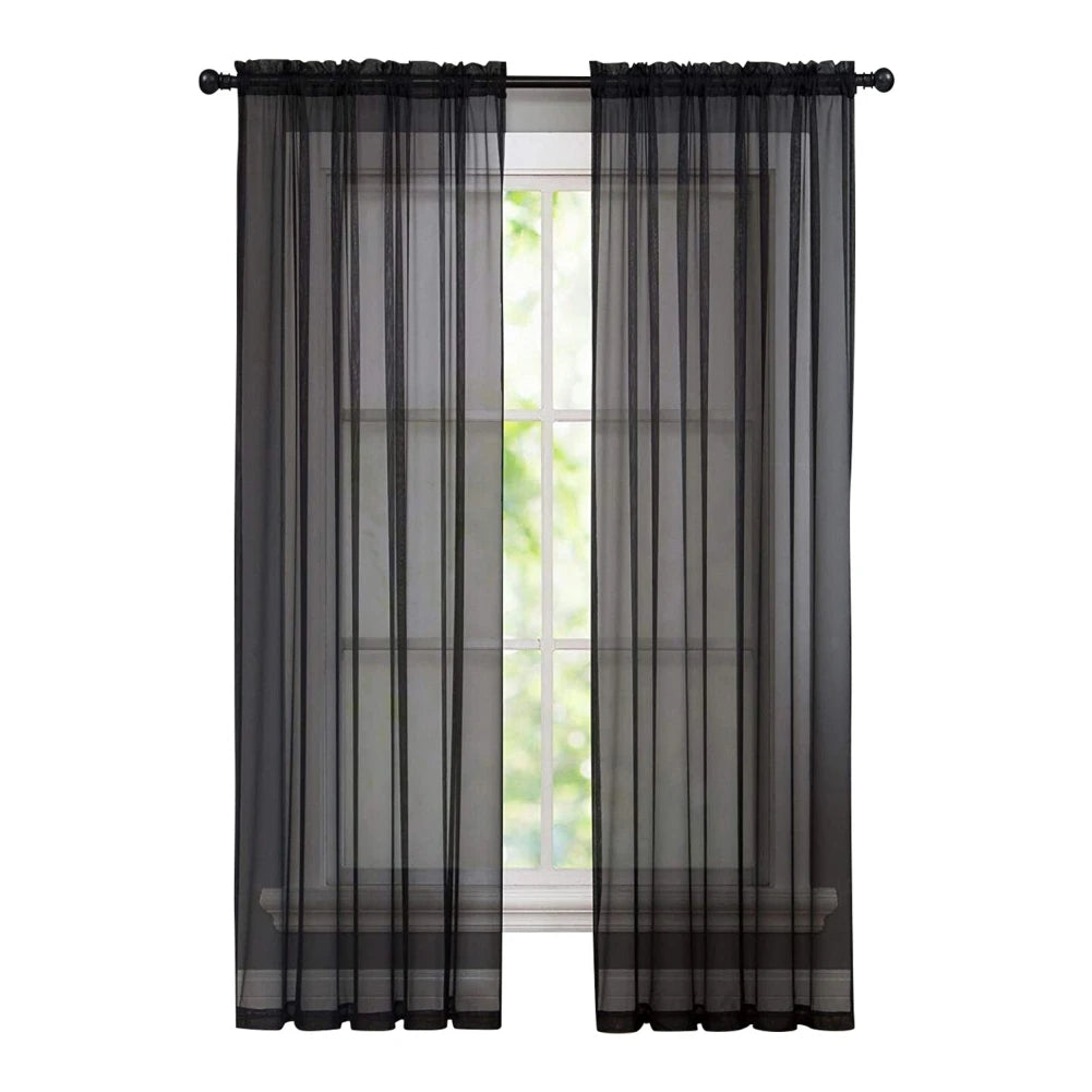 Soild Color Sheer Curtains Semi Transparent Voile Grommet Glass Screen Window Curtains for Living Dining Room Tulle Drapes