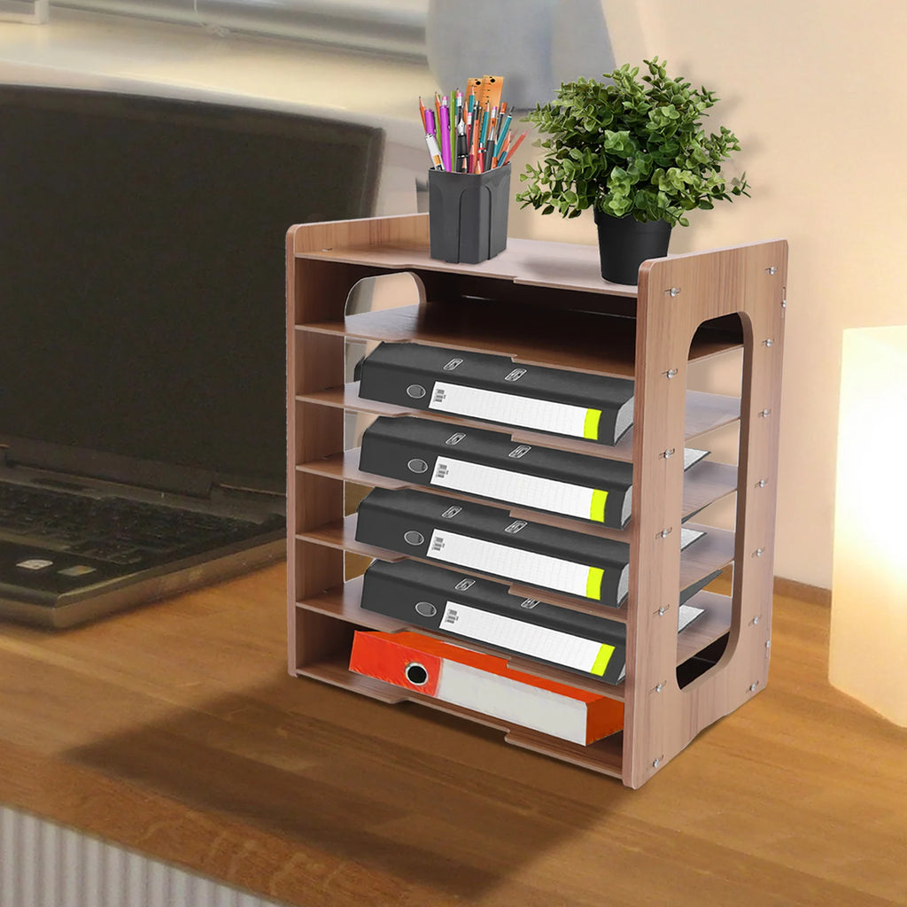 7Tier High-density Board Widen Wood Office Paper Organizer For Desk Desktop File Holder Desk Letter Tray & A4 Paper Sorter
