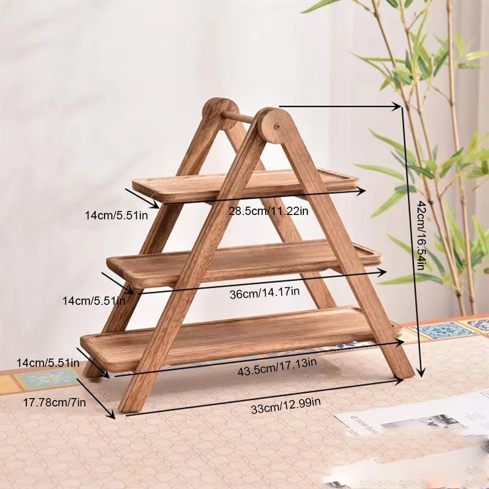 2Pcs Wooden Serving Platter 3 Tier Serving Tray Multi-Function Rectangular Serving Stand Cupcake Tiered Tray for Wedding Party