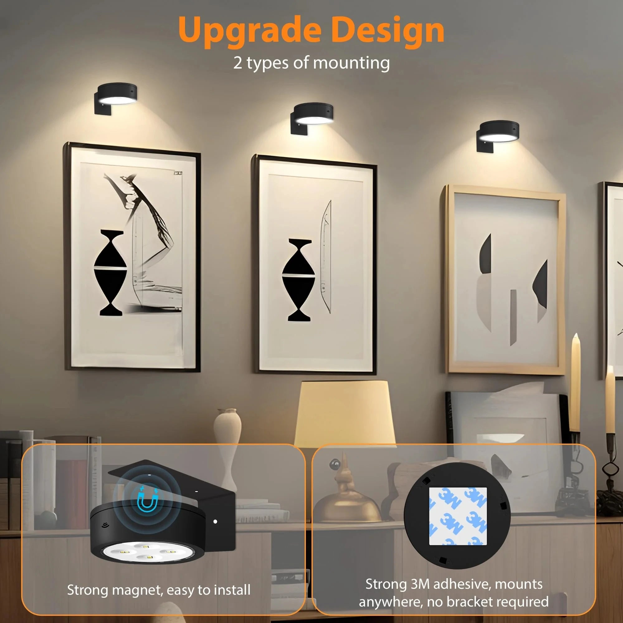 3 Pieces Magnetic LED Art Display Lights, for Photo Frame Artwork, Wireless Painting with Remote Control, Wall Decor Puck Lights