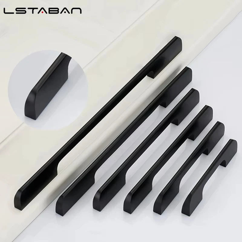 Black Aluminum Alloy Security Door Handles American Style Lengthen Cabinet Door Handle Modern Decorative Drawer Flush Handles