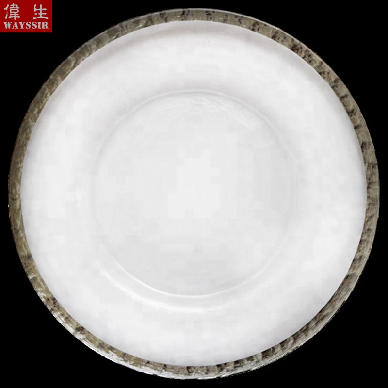 Transparent Glass Charger Plate, Decorative Wedding Dinner Plate, Round Tableware, Show Tray Display, Paint Gold Line Design