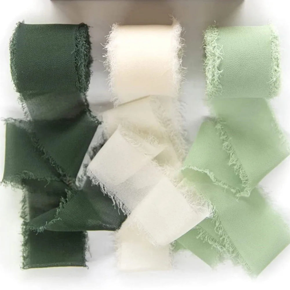 3 Roll Chiffon Silk Ribbon Wear Resist Frayed Edge Ribbon Silk-Like Soft Ribbon for Wedding Invitation Bouquet Wrapping