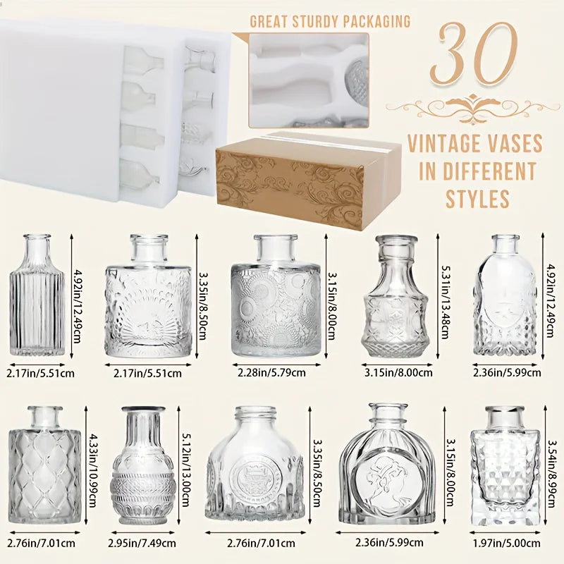 30Pcs Vase Set, Small Vases Glass Bud Vases Bulk, Cute Vintage Glass Vases for Wedding Home Centerpieces Table Decorations