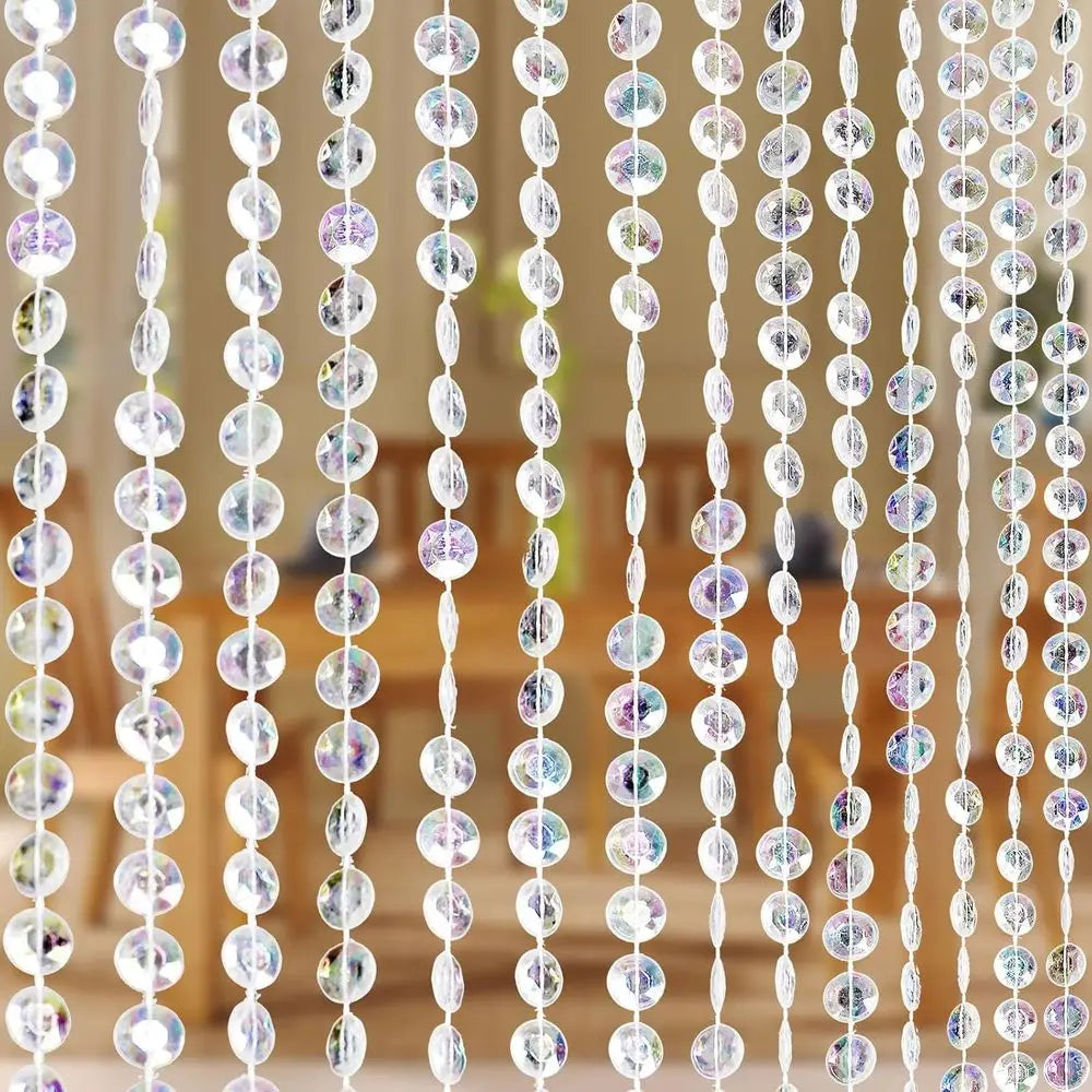 Crystal Beaded Curtain, 3FTx6.5FT, 36 Strands, Clear Acrylic Beads, Hanging Room Divider, Iridescent Diamond Cut, Doorway Curtai