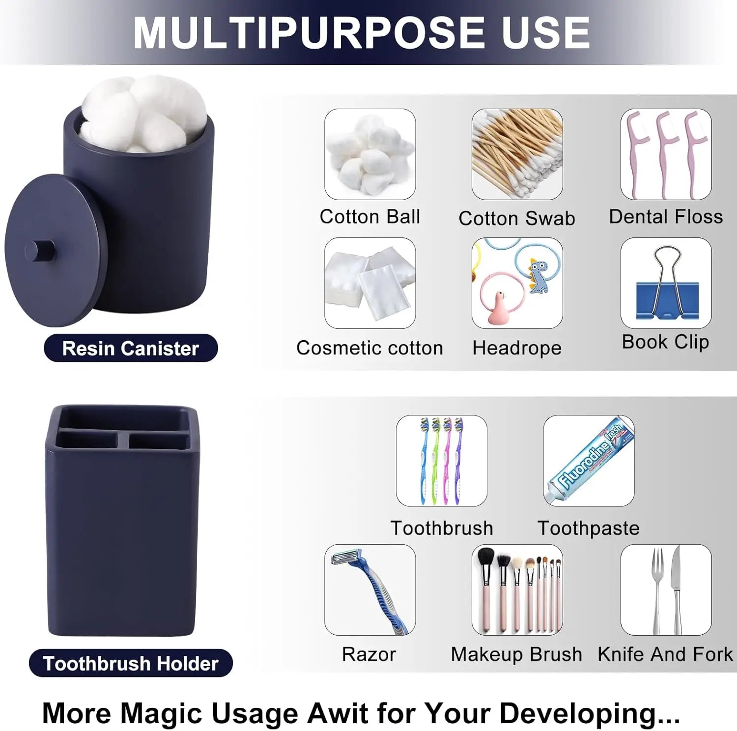 6-Piece Navy Blue Bathroom Set with Toothbrush Holder, Soap Dispenser, Vanity Tray, and More - Countertop Organizer