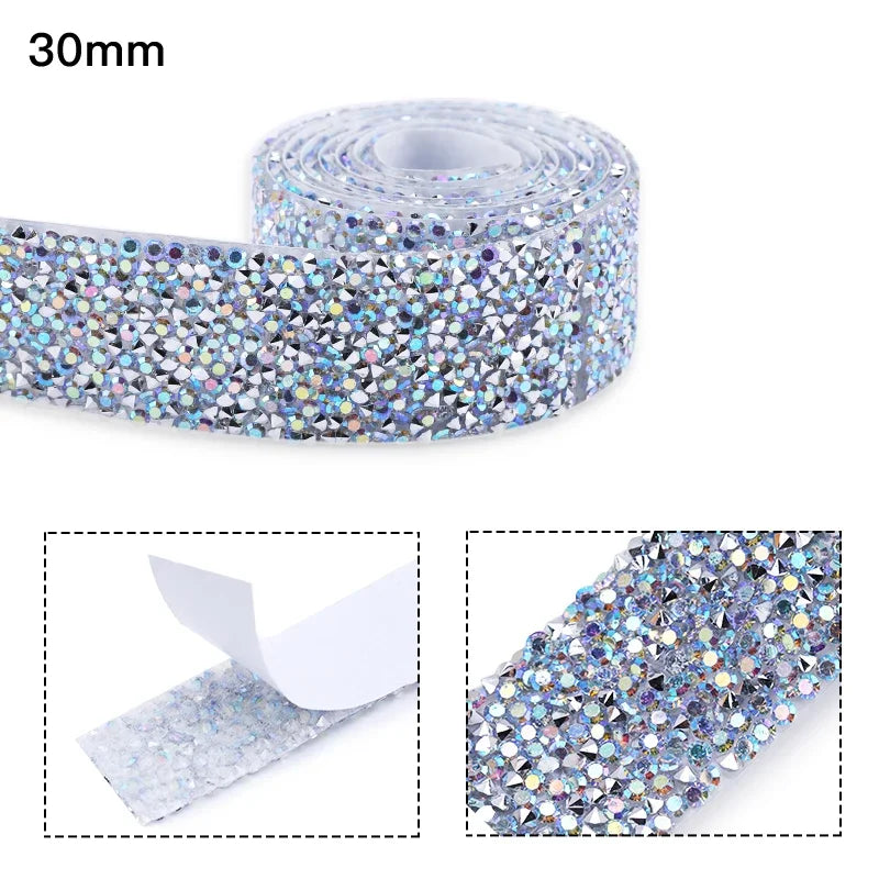 10mm-30mm Rhinestone Ribbons Self-Adhesive Trim Gift Handmade Rhinestone Stickers Applicator Ribbon With Rhinestones Appliques