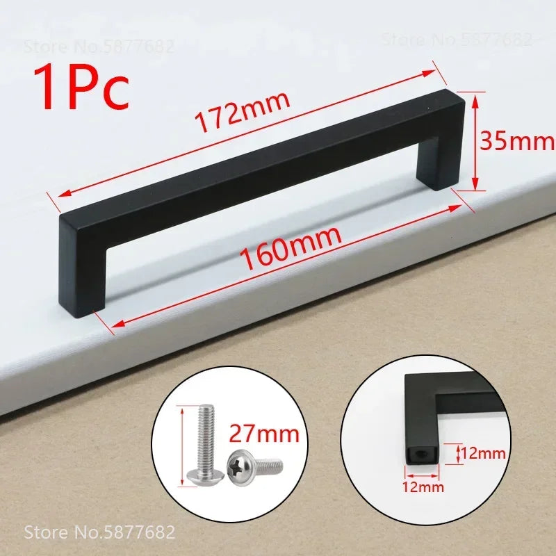 Square Furniture Hardware Black Cabinet Handle Stainless Steel Kitchen Door Knobs Cupboard Wardrobe Drawer Pulls