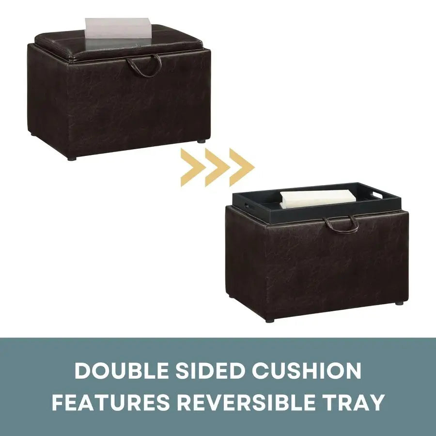 Designs4Comfort Accent Storage Ottoman 22.75 Modern Foot Stool with Decorative Tray for Living Room, Dining Room, Office, Den,
