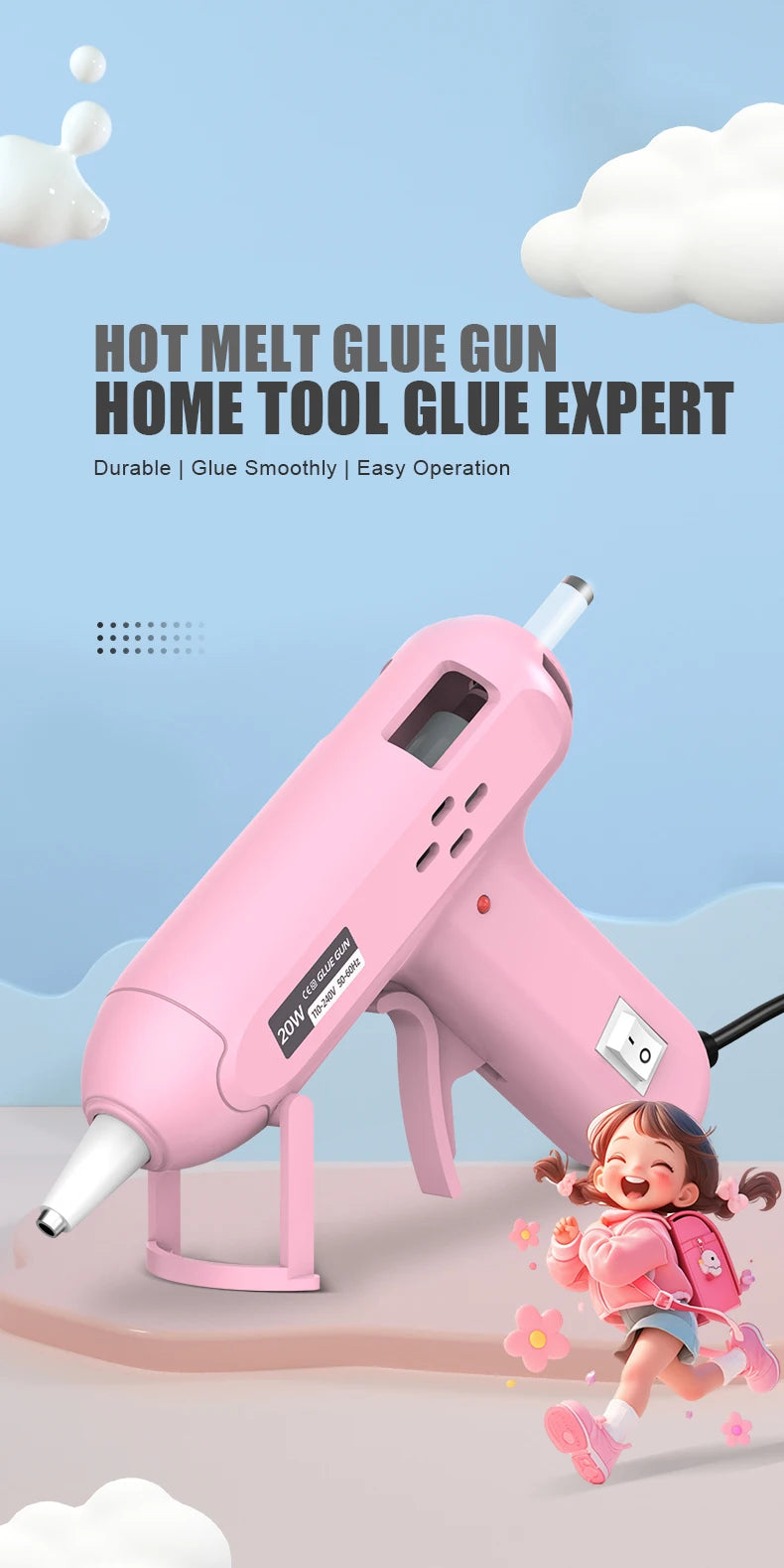 JCD 20W Hot Melt Glue Gun DIY Mini Household Industrial Guns Heat Temperature Thermo EU Electric Repair Tool Use 7mm Glue Sticks