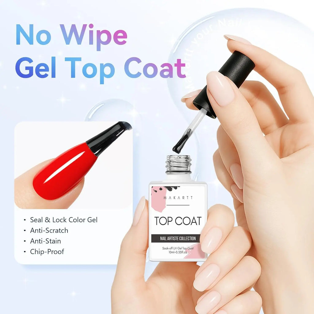 Makartt Gel Top Coat - 2PCS No Wipe Top Coat Gel Nail Polish High Glossy Shine Finish Long Lasting, 10ML Clear Soak Off UV/LED