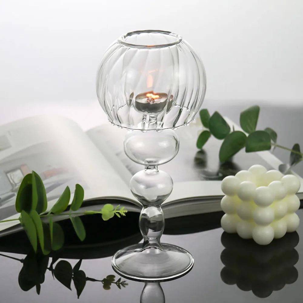 Nordic Style Transparent Glass Candle Holder Romantic Wedding Decoration Modern Candle Holder Home Table Centerpiece Decor