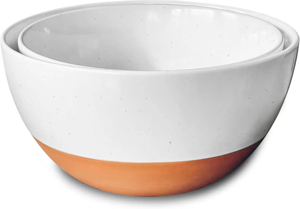 Large Ceramic Mixing Bowls Set of 2, Nesting for Cooking Serving Popcorn Salad, Microwave Oven Dishwasher Safe White
