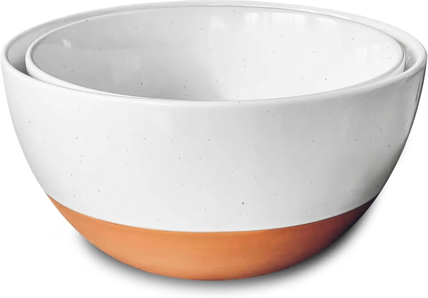 Large Ceramic Mixing Bowls Set of 2, Nesting for Cooking Serving Popcorn Salad, Microwave Oven Dishwasher Safe White