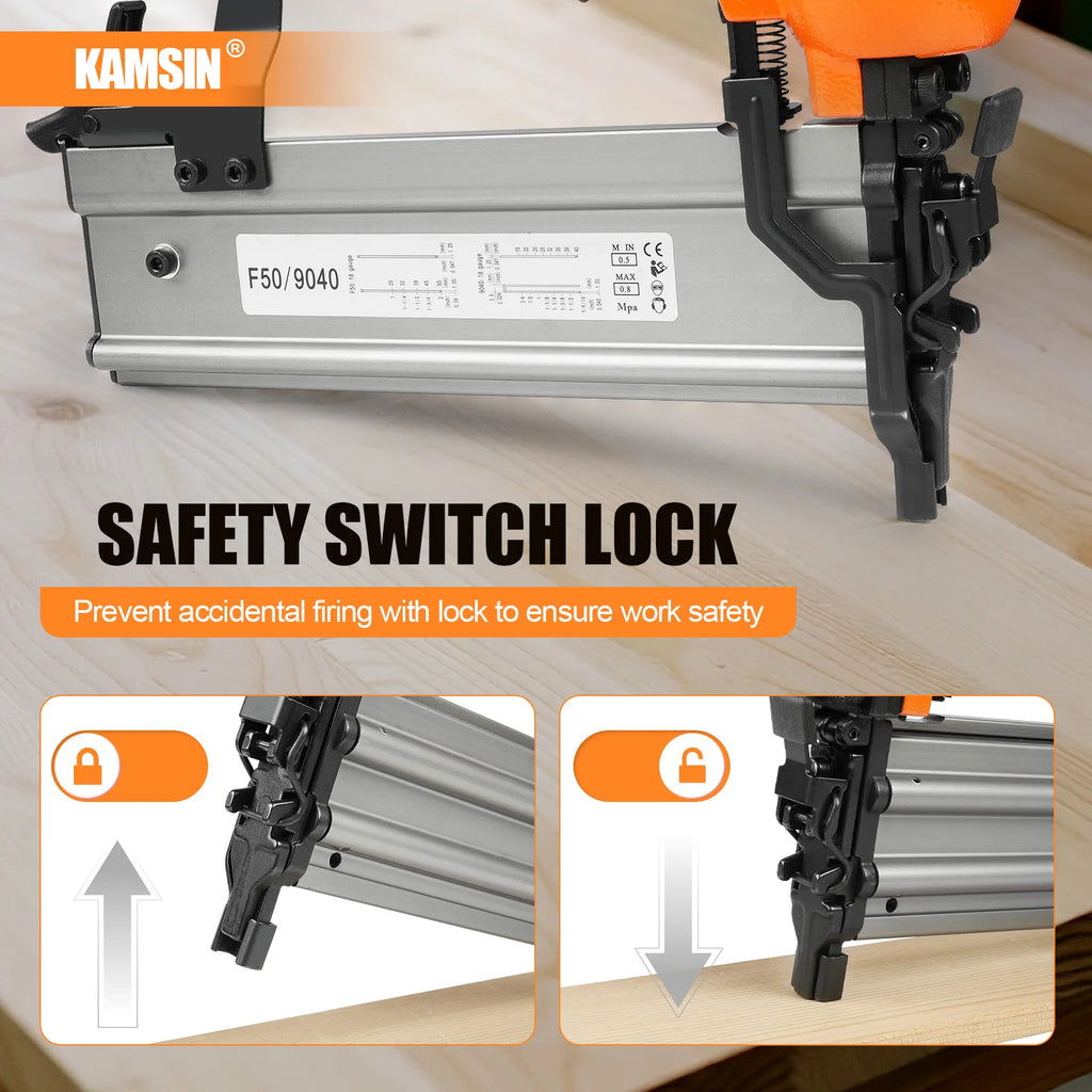 F50/9040 Pneumatic Brad Nailer, 2 in 1 Nail Gun Staple Gun Fires 18 Gauge 2" Brad Nails and 1/4" Crown 1-5/8" Staples with Carry