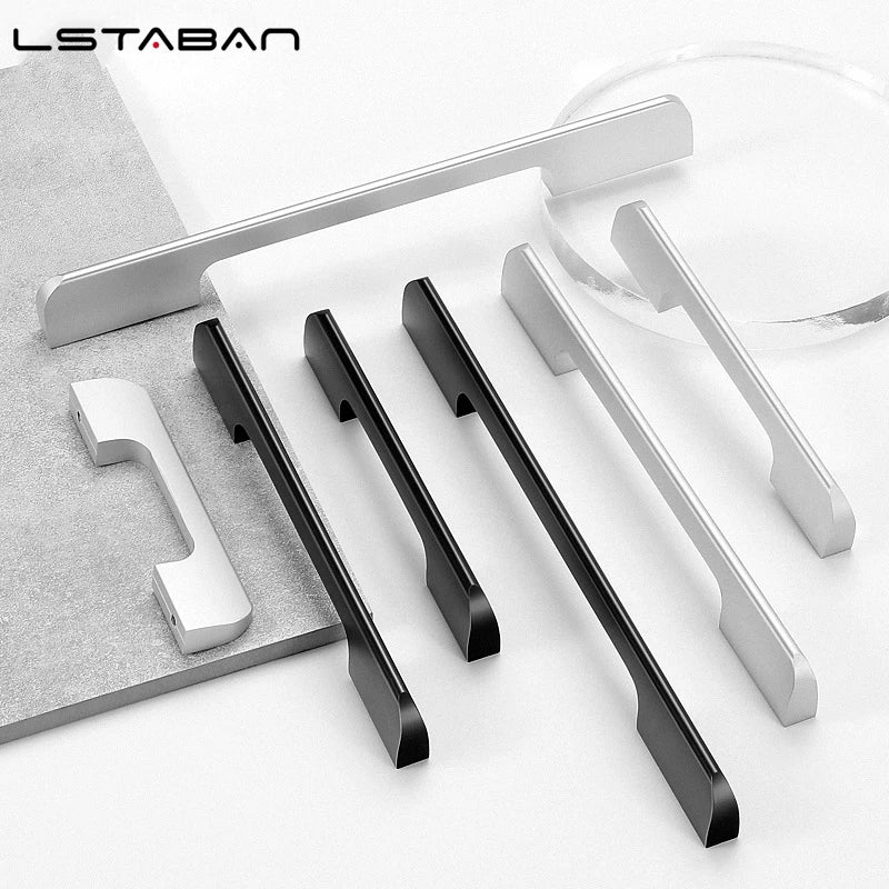 Black Aluminum Alloy Security Door Handles American Style Lengthen Cabinet Door Handle Modern Decorative Drawer Flush Handles