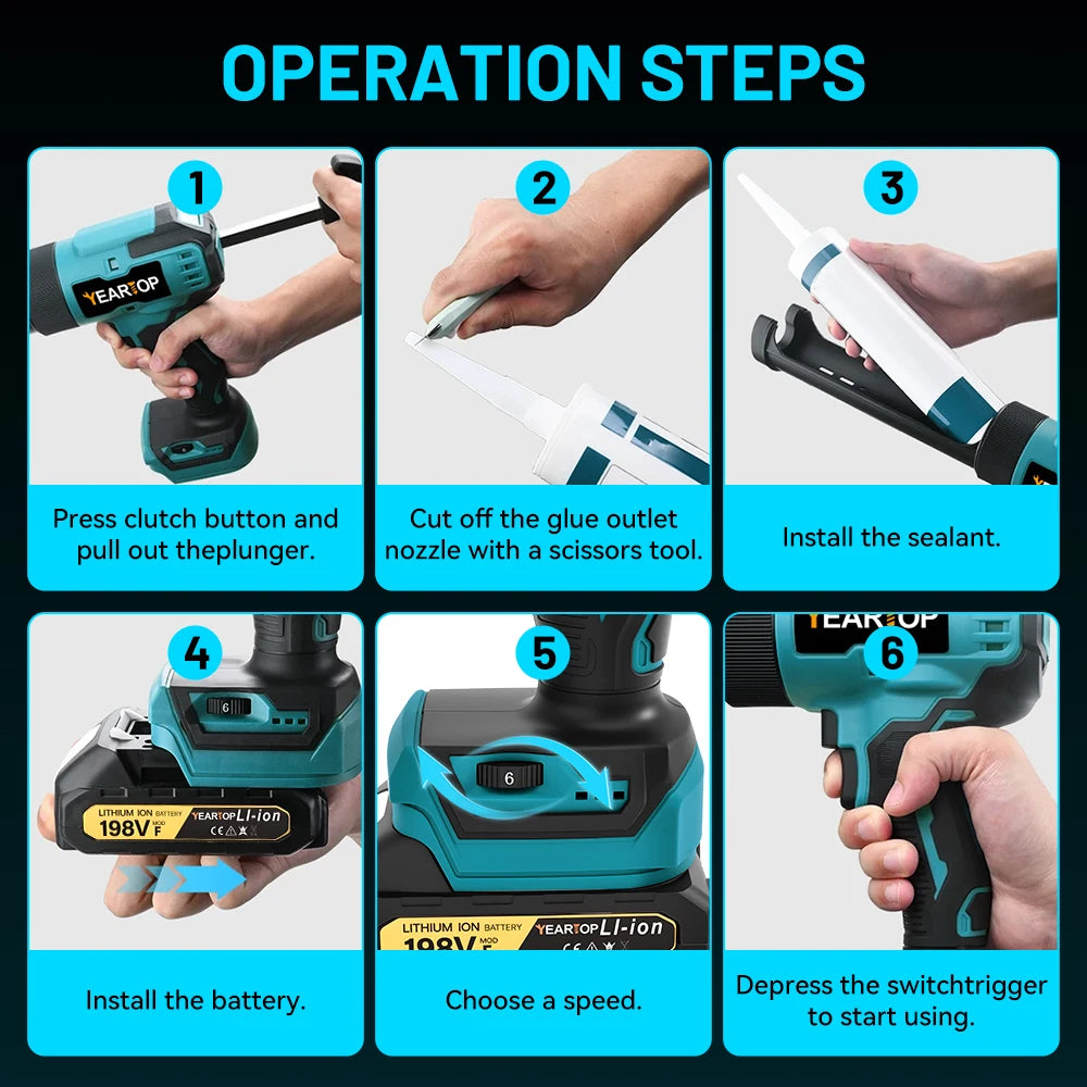 6 Speeds Cordless Electric Glue Gun Silicone Glass Glue Caulking Squeezer Gun Electric Sewing Glue Tool for Makita 18V Battery