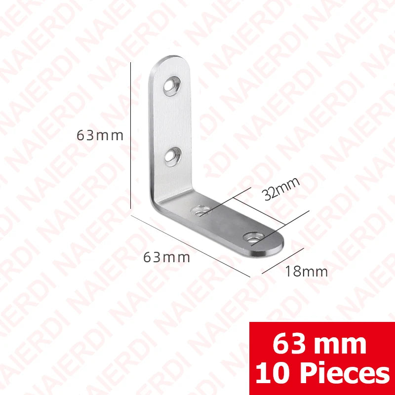 NAIERDI 10 Pack Corner Brace Stainless Steel 90 Degree Angle Corner Brackets L Bracket Firmware for Wooden Shelves,Chairs,Tables