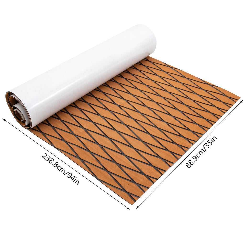 94"x35" Boat Non-Slip EVA Foam Decking Faux Teak Marine Self-Adhesive Mat for Motorboat RV Yacht Swimming Pool