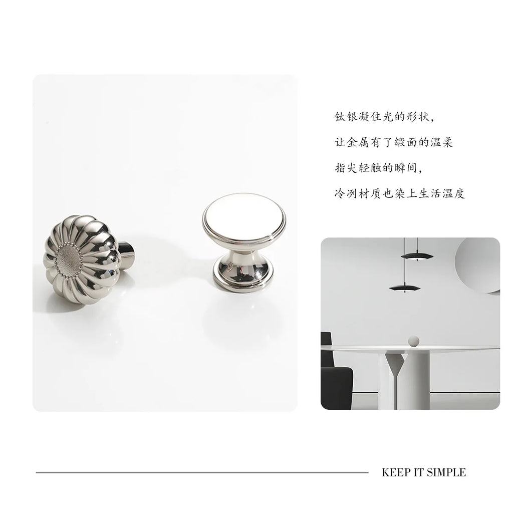 French titanium-silver cabinet door handle Solid zinc-alloy Cupboard & wardrobe pulls single-hole drawer knob  Furniture handle